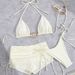 Women's Retro Solid Color Bikini Swimwear Set - Adjustable Ties, Comfortable Fit For Swimming & Beach_ecoleips.com