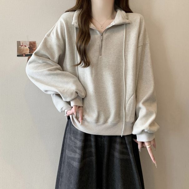European American Style Stand-up Collar Half-zip Sweatshirt For Women, Spring And Autumn Thin Style, 2024 New Model,_ecoleips.com