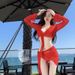 Women's Clothing Mosricci Pure Red Sexy Bikini Long Sleeved Swimsuit Four Piece Set For Vacation_ecoleips.com