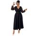 Plus Size V-Neck Lace Dress – Elegant Long Sleeve Belted Dress For Women, Flattering High Waist & Stylish_ecoleips.com