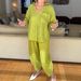 Women's Autumn Fashion V-Neck Top And High-Waisted Pants Set Long Sleeve Casual Two-Piece Solid Color_ecoleips.com