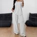 Women's Asymmetrical Neck Wide Leg Jumpsuit Set Casual Knit Two Piece Outfit with 5/4 Sleeve T-Shirt And Trousers Solid Color Loungewear_ecoleips.com