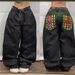 Women's Clothing High Street Personality Pattern Loose Straight Wide Leg Jeans_ecoleips.com