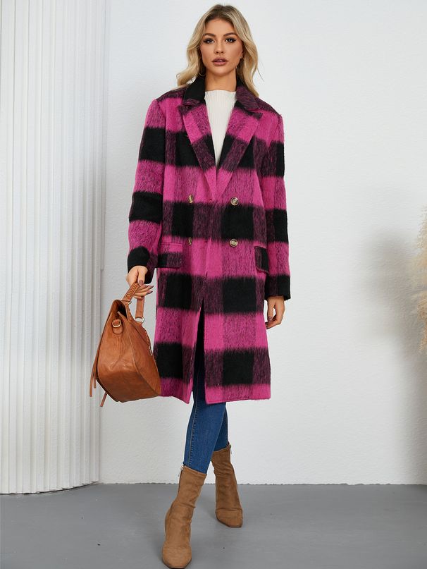 Premium Double-Faced Wool Coat - Long Plaid Trench Coat With Notched Lapel, Winter Elegant Overcoat For Women_ecoleips.com