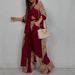 Women's Color-Block Two-Piece Suit Set - Relaxed Shirt & Flowy Pants Stylish Trousers Top Combo In Red Blue Navy Green Burgundy_ecoleips.com