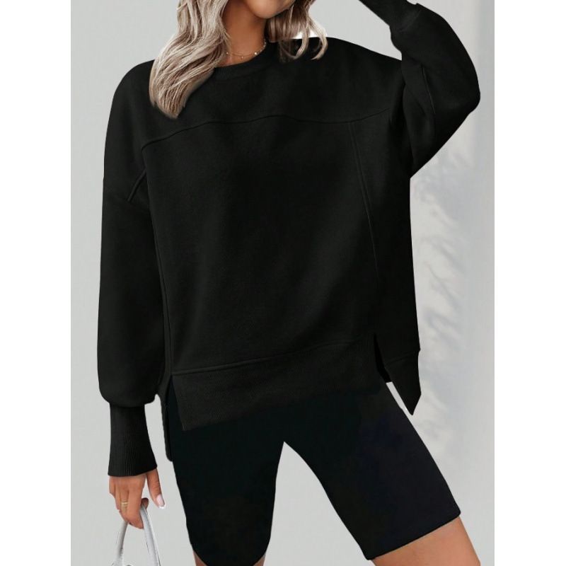 Women's Autumn/Winter Long-Sleeved Collared Hoodies With Slit, Casual Loose Fit, Versatile And Wholesale Available_ecoleips.com