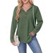 Spring/Summer Women's V-Neck Buttoned Hooded Long-Sleeve Sweatshirt_ecoleips.com