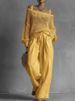 Women's Spring/Summer Two Piece Set Hollow Out Knit Top With Cotton Linen Pants Style_ecoleips.com