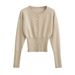 European And American High-waisted Women's Round-neck Single-breasted Knit Sweater, Niche Design Short Top, Trendy Thin_ecoleips.com