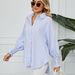 Verve 2025 Women's Fashion New Cuff Ruched Loose Striped Shirt Top_ecoleips.com