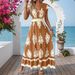 Women's Fashion Dress For Summer: An Elegant Vacation-Style Dress With Printed Design And A V-Neck._ecoleips.com