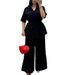 Women's Clothing Short Sleeved Workwear Style Suits For Women Style Wide Leg Pants Cotton And Linen Waist 2 Piece Set_ecoleips.com
