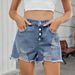 Women's Clothing Slim One Row Button Denim Ripped Shorts Hot Pants Women_ecoleips.com