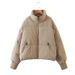 Women's Stand Collar Puffer Jacket – Thickened Warm Winter Coat, Black/White/Khaki/Army Green/Brown (Polyester, Long-Term Stock, XS/S/M/L)_ecoleips.com