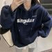 Women's Salt-Colored Fleece Lined Hooded Sweatshirt Korean Style Plus Size Loose Top For Autumn Winter Casual Elegant Fashion_ecoleips.com