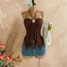 Women's Clothing Women's Halter Neck Tank Top Mesh Irregular Hem Metallic Decoration Style For Formal & Casual For Women_ecoleips.com