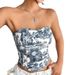 Aria Basics Aria Basics 2024 Summer Casual Versatile Cross-Border Women's Clothing: Printed, Elegant Cut, Sleeveless, Strapless Top, European_ecoleips.com
