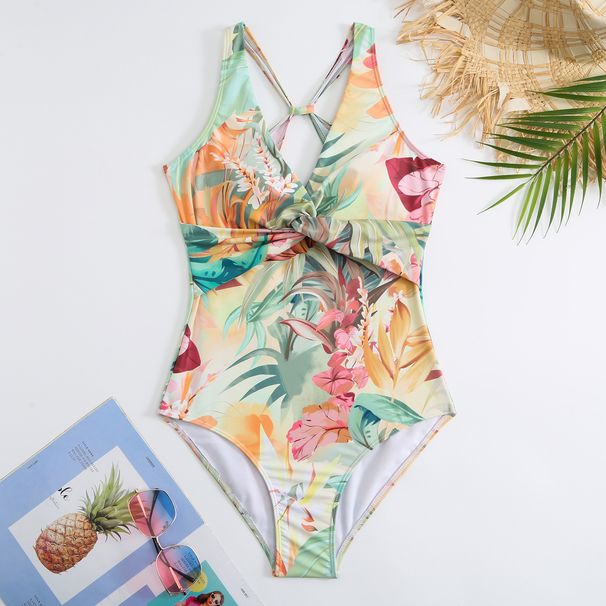Vintage Floral Print One-Piece Swimsuit For Women – Modest, Slimming & Comfortable Swimwear With Removable Padding_ecoleips.com