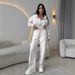 Casual Cotton Suit, Long-sleeved Zipper Cardigan, Waist-closed Hooded Sweater, Lace-up Wide-leg Pants, Two-piece Set_ecoleips.com