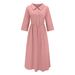 Women's Casual Cotton Linen Loose Dress Solid Color New_ecoleips.com