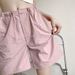 Pink Cargo Shorts For Women, Summer Loose Thin Quick-Dry Sports Shorts, High Waist Wide-Leg Casual Five-Point Pants_ecoleips.com