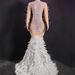Women’s Clothing Fashion Sexy Mesh Hot Diamond Perspective One Piece Feather Long Dress Evening Dress Stage Performance Costume Ym_ecoleips.com