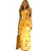 Women's French V Neck Yellow Floral Print Halter Belted Flowy Maxi Dress – Slimming Sweet Summer Gown_ecoleips.com