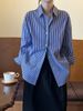Women's Blue Striped French Style Shirt Loose Fit Versatile Top Sun Protection Elegant Fashion Spring/Autumn Regular Size_ecoleips.com