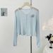 Women's Clothing Thin Round Neck Splicing Flower Short Long Sleeve Knitted Sun Protection Shirt Summer New Slim Fit Small Cardigan Top_ecoleips.com