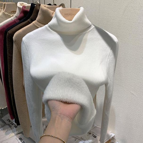 Premium High-Neck Fleece-Lined Sweater For Women - Ultra-Warm Winter Thermal Top With Plush Velvet Inner, Slim Fit, Elegant Solid Colors_ecoleips.com