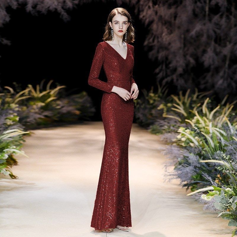 Women's Clothing Golden Temperament Sequins Elegant Dress Skirt Female Host Texture Annual Meeting Gift_ecoleips.com