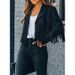 Women's Clothing Leather Jackets Suede And Velvet Temperament Lapel Tassel Short Coat_ecoleips.com