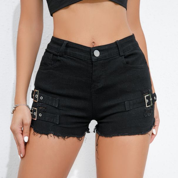 Women's Clothing High Waist Sexy Hole Elastic Plus Size Casual Pants Denim Shorts Jeans_ecoleips.com