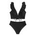 Women's Clothing New Solid Color Ruffle Split Swimsuit High Waist Beach Swimsuit V Neck Hot Spring Bikini Women_ecoleips.com
