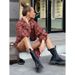 Retro American-Style Scottish Plaid Loose Shirt For Autumn, Women's Top With Checkered Pattern_ecoleips.com