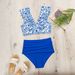 Women's Fashion High Waisted Triangle Bikini Printed Ruffle Bow Two Piece Swimsuit Overseas Warehouse_ecoleips.com