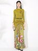 Verve Pleated High-End Round Neck Irregular Pullover Top For Women With Butterfly Print And Floor-Length Skirt Two-Piece Set_ecoleips.com