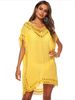 K Women's V-neck Crochet Patchwork Cover, Sexy Hollow Out Loose Beach Cover Dress_ecoleips.com