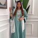 Elegant Long Sleeve Embroidered Loose Fit Arabic Dress For Women - Light Blue, Comfortable & Stylish Middle Eastern Fashion_ecoleips.com