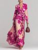 Elegant Style Printed Chiffon Long Dress V Neck Tie Waist Elegant Classy Spring New Style Long Sleeved_ecoleips.com