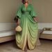 Women's Clothing Spring/Summer V Neck Printed Pleated Dress Style Full Skirt Fashionable Elegant Loose Slimming_ecoleips.com