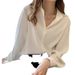 Women's White Korean Style Shirt Plus Size Loose Professional Suit Chiffon Base Layer Casual Spring Summer Blouse_ecoleips.com