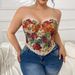 Retro French Herringbone Plus Size Bra Sexy Cross Vest Floral Bandeau Top For Women's Clothing_ecoleips.com