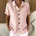 Women's Loose Casual Cotton Linen Shirt Lapel Button Short Sleeve Thin Summer Fashion European American Style Blouse_ecoleips.com