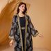 Muslim Dress Women Modest Luxury Abaya Set – Golden Embroidery & Sheer Mesh Layered Dress (Elegant Muslim Two-Piece)_ecoleips.com