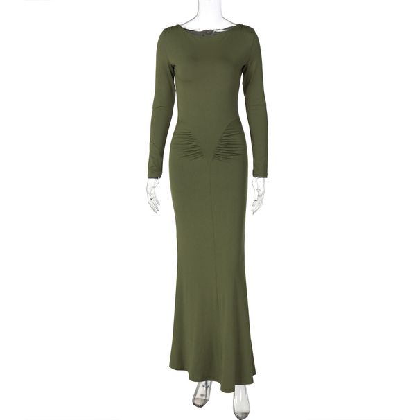 Women's Slim Pleated Round Neck Long Sleeve Dress American Style Hot Selling Autumn Fashion Temperament Clothing_ecoleips.com