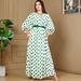 Muslim Dress Women's Arabian Dubai Lantern Sleeve Dress Fashion Print Long Robe With Polka Dot Design_ecoleips.com