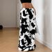 Women's Cow Print Fleece Pants – Winter High-Waisted Loungewear (M-XXL, Polyester, Black & White)_ecoleips.com