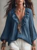 Women's Clothing Elegant Casual Women's V Neck Shirt Lantern Sleeve Blouse For Formal & Casual For Women_ecoleips.com