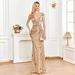 Women's Clothing New Sequined Champagne Evening Dress Female Banquet Sexy Temperament Slim Fishtail Skirt Long Toast Dress_ecoleips.com
